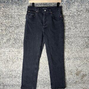 Denim Forum Jeans Womens 30 28L Charcoal The Arlo High Rise Straight Stretch